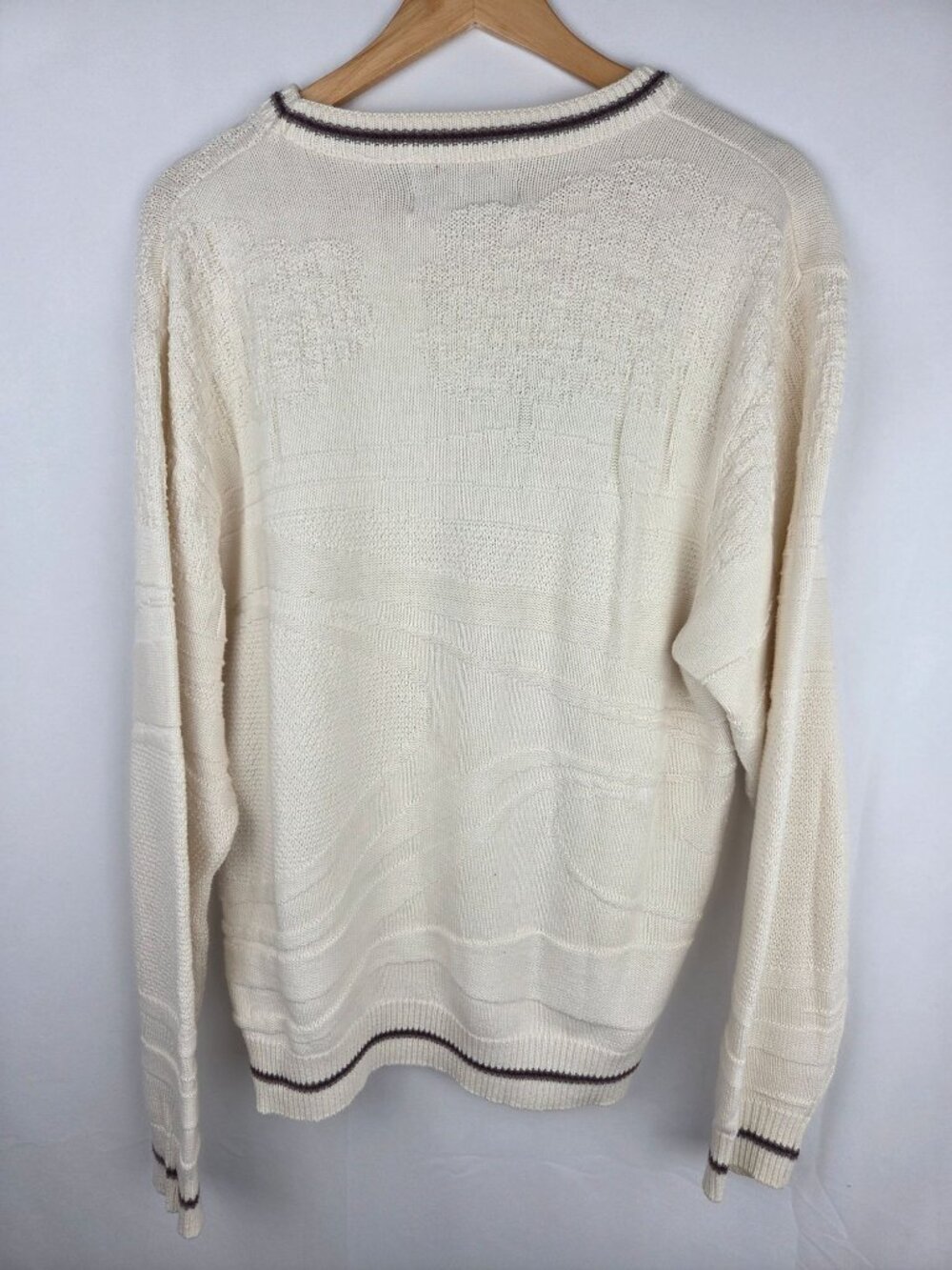 VTG Shenandoah Golf Sweater Mens Sz M Ivory Textured 3D Knit Embroidered 90s - Picture 5 of 11